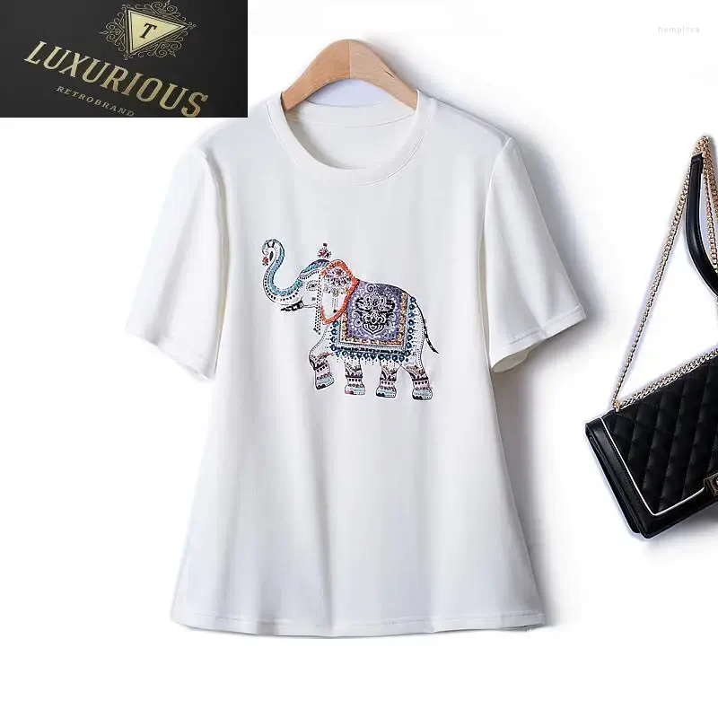 Женские футболки, футболка большого размера, 2024, корейская мода, европейское ремесло, расшитая бисером, из воздушного хлопка, с рисунком животного, летняя креативная одежда Y2k