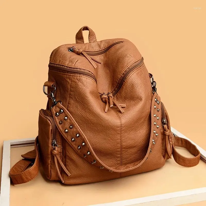 Soft Leather Backpack For Women Stylish Anti Theft Travel Daypack