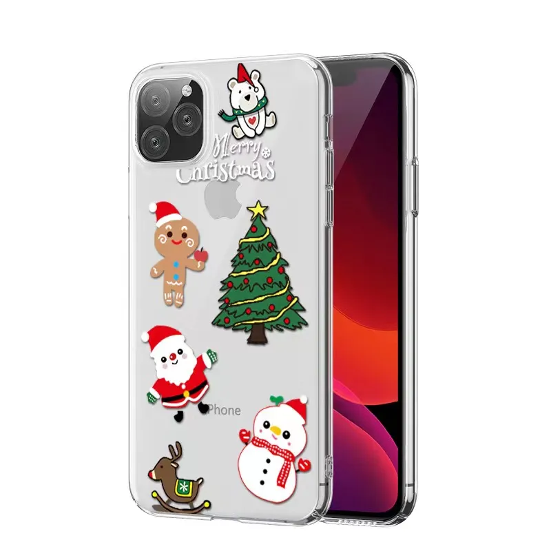 Christmas Cartoon New Year Gift Phone Case Soft Solid Color For iphone 15 14 11 12 13 mini pro max 7 8 plus 6 6s x xs max xr