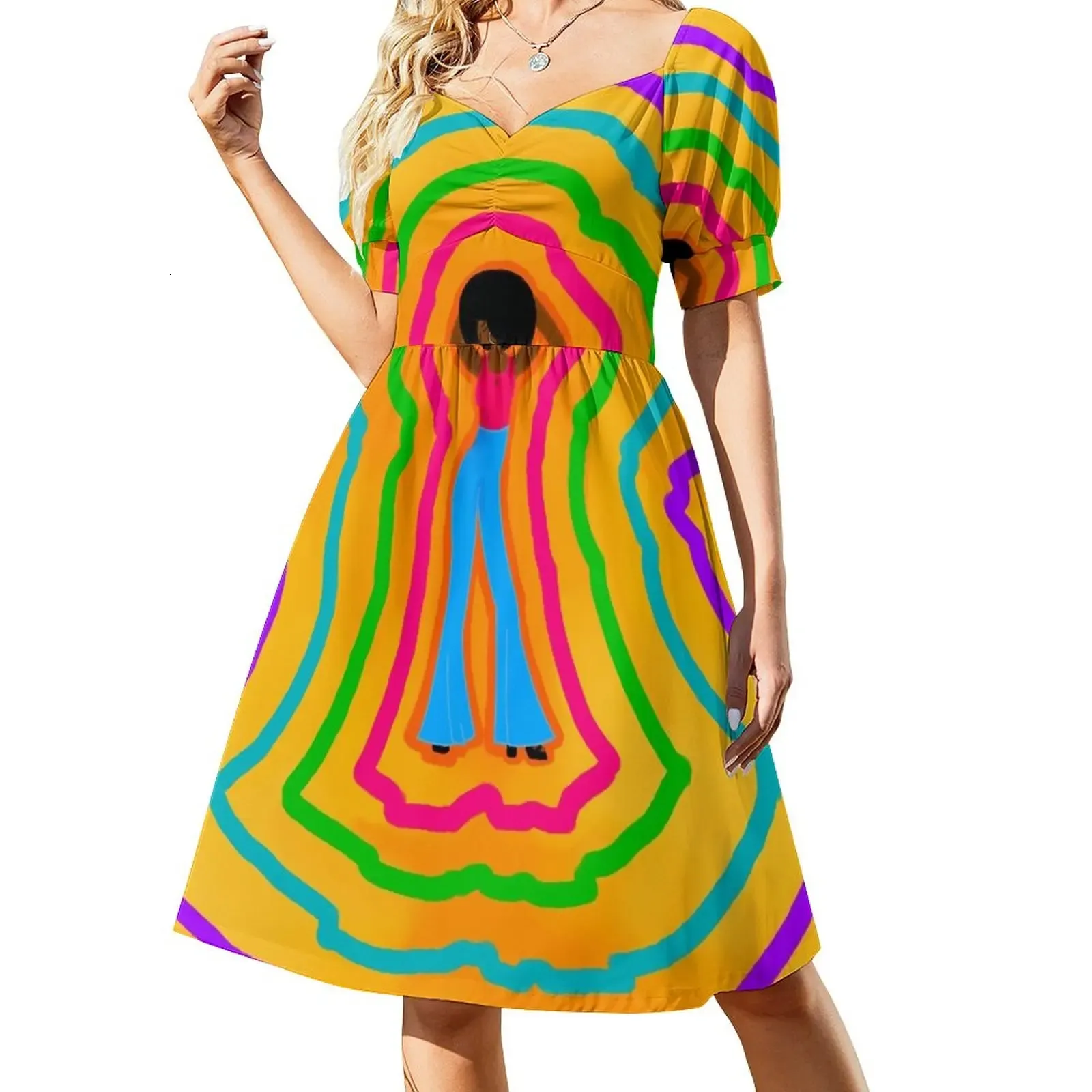 Robes décontractées de base Groovy Soul Train Pop Art Robe sans manches robes courtes sexy audacieuses robe ample pour femmes ensembles élégants pour femmes 231020