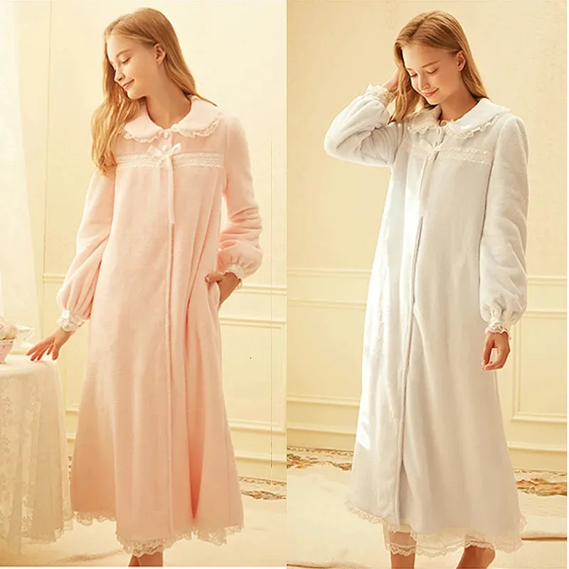 Women's Sleep Lounge Women's Sleepwear Lolita Princess Robe Light Blue Flannel Pajamas.Turndown Collar Sleep Robes Nightgown Dressing Gown Loungewear 231021