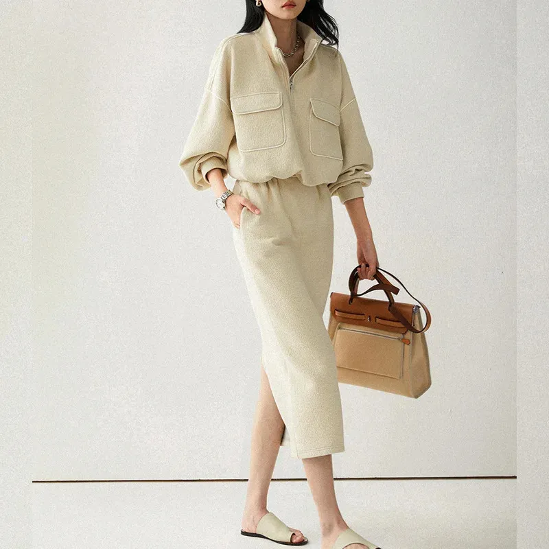 Save Big on Bulk Two Piece Dress Outfits Two Piece Outfits Skirt And Top  Women's Autumn Matching Set, Pullover Sweatshirt And Skirt With Zipper  Stand