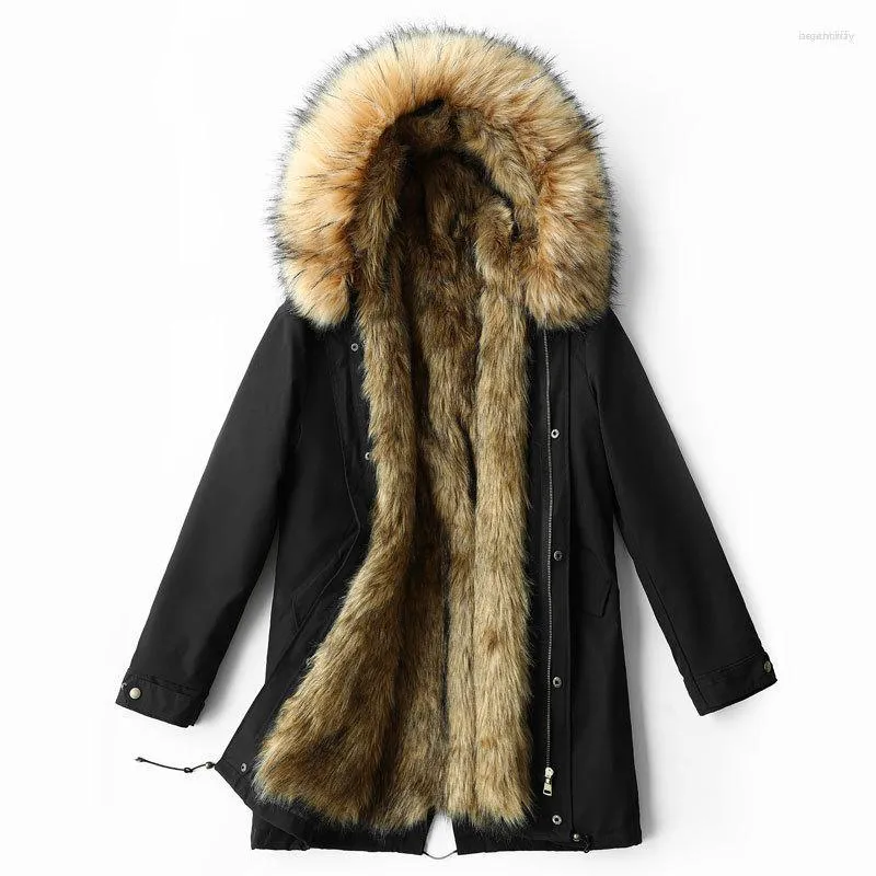 Women's Trench Coats Women's 2023 Faux Fur Coat Winter Jacket Men And Women Long Parka Waterproof Big Natural Raccoon Collar Hood Thick
