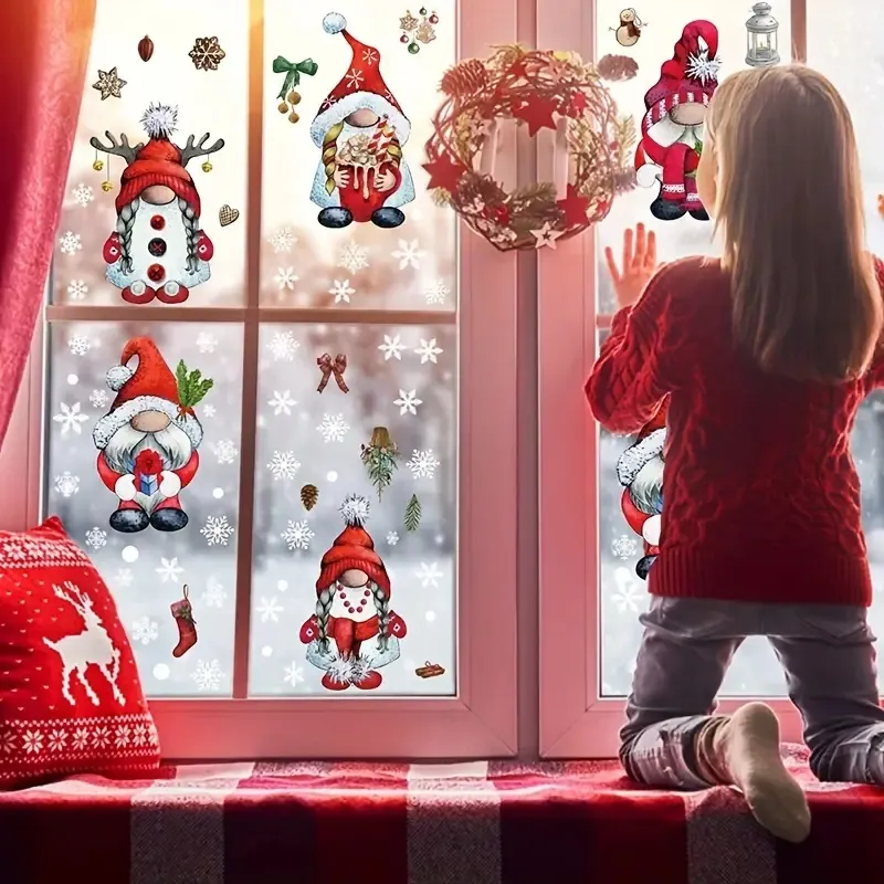 103pcschristmas window clings ، عيد الميلاد Gnome Snowflake Holiday ملصقات ملصقات الشارات للنوافذ الزجاجية ، زينة نافذة عيد الميلاد لمكتب المدرسة المنزلية