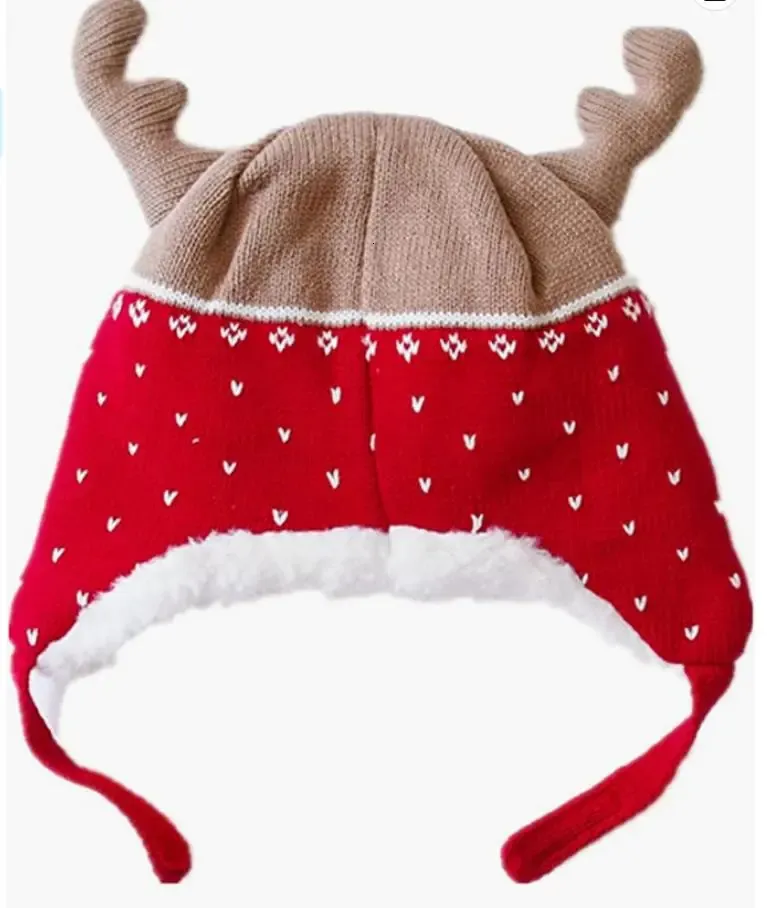 Partyhüte Kinder Weihnachtsmützen Baumwollbrokat Strickmütze Elchhorn Wintermütze Rot 231020