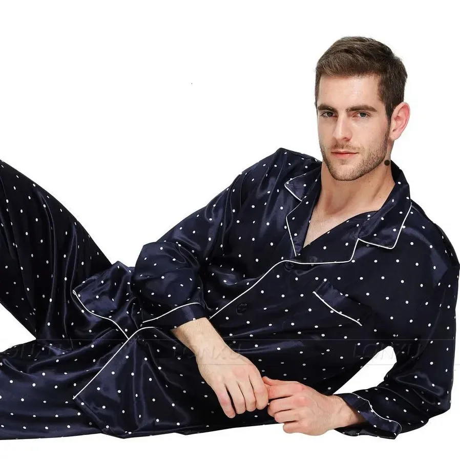 Herren-Nachtwäsche Herren-Pyjama-Set aus Seidensatin Pyjama-Set PJS-Nachtwäsche-Set Loungewear U.S. S M L XL XXL 3XL 4XL 231021