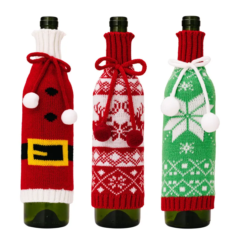 Copertura per bottiglie di vino natalizia a maglia Babbo Natale Champagne Capodanno per feste in casa decorazione del tavolo da cucina