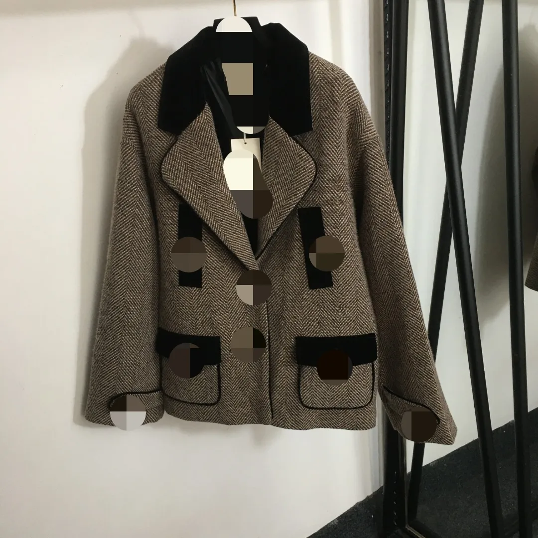 1102 2023 Primavera Autunno Milano Pista Cappotto Giacche Tweed Manica lunga Nero Girocollo Bottone di alta qualità Moda Abbigliamento donna 20238233