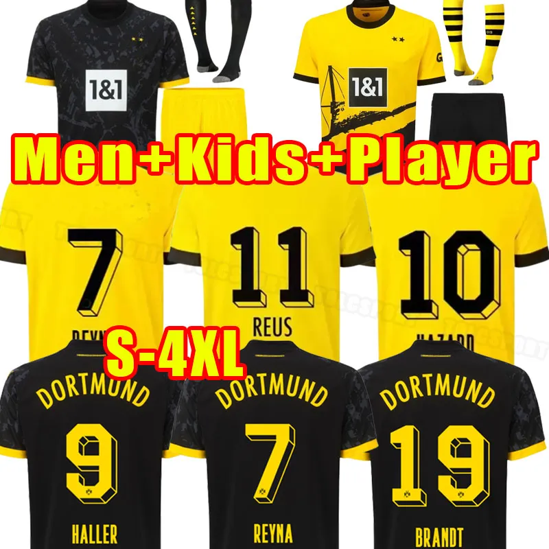 3XL 4XL REUS Soccer Jerseys 23 24 Saison HALLER 2023 2024 Football Football Top Shirt NEONGELB BELLINGHAM HUMMELS BRANDT DORTMUND Hazard YEYNA hommes enfants kit fans joueur