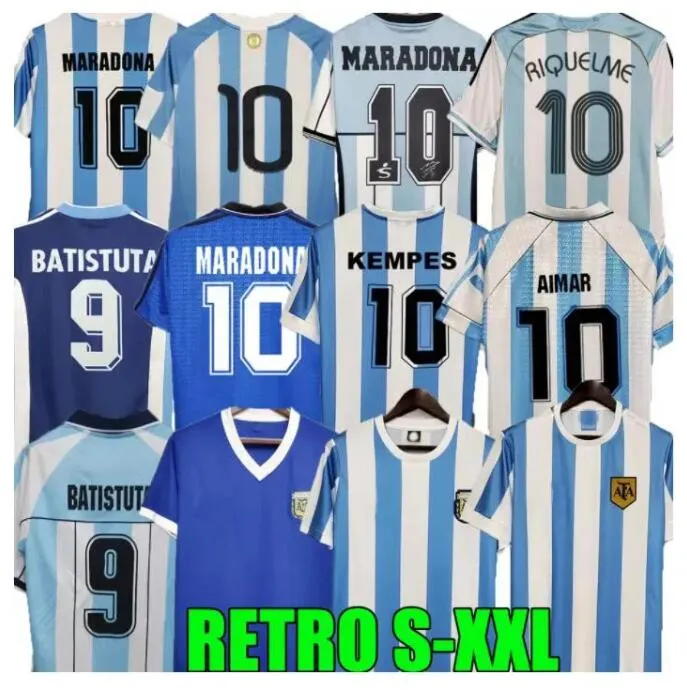 1978 1986 1998 Maglia da calcio retrò Argentina Maradona 1996 2000 2001 2006 2010 Kempes Batistuta Riquelme HIGUAIN KUN AGUERO CANIGGIA AIMAR Maglie da calcio 6666