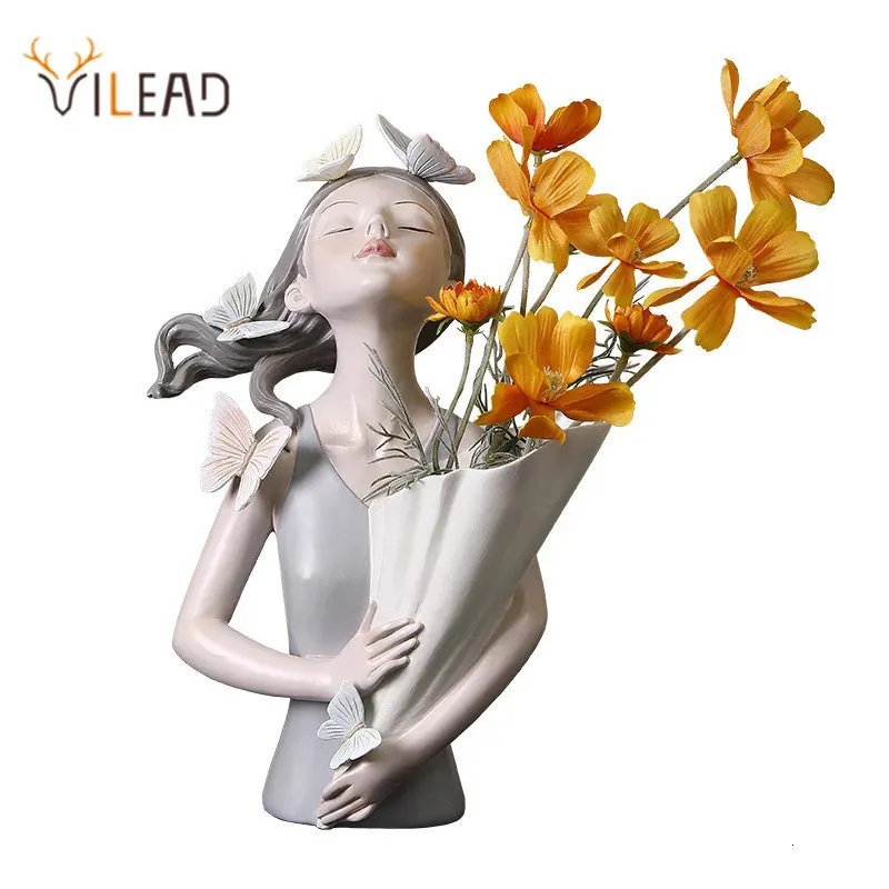 Dekorativa föremål Figurer Vilead harts Butterfly Girl Vase Statue Handgjorda Morden Art Figurer Hem Dekoration Living Room Desk Interior Bedroom Decor 231021