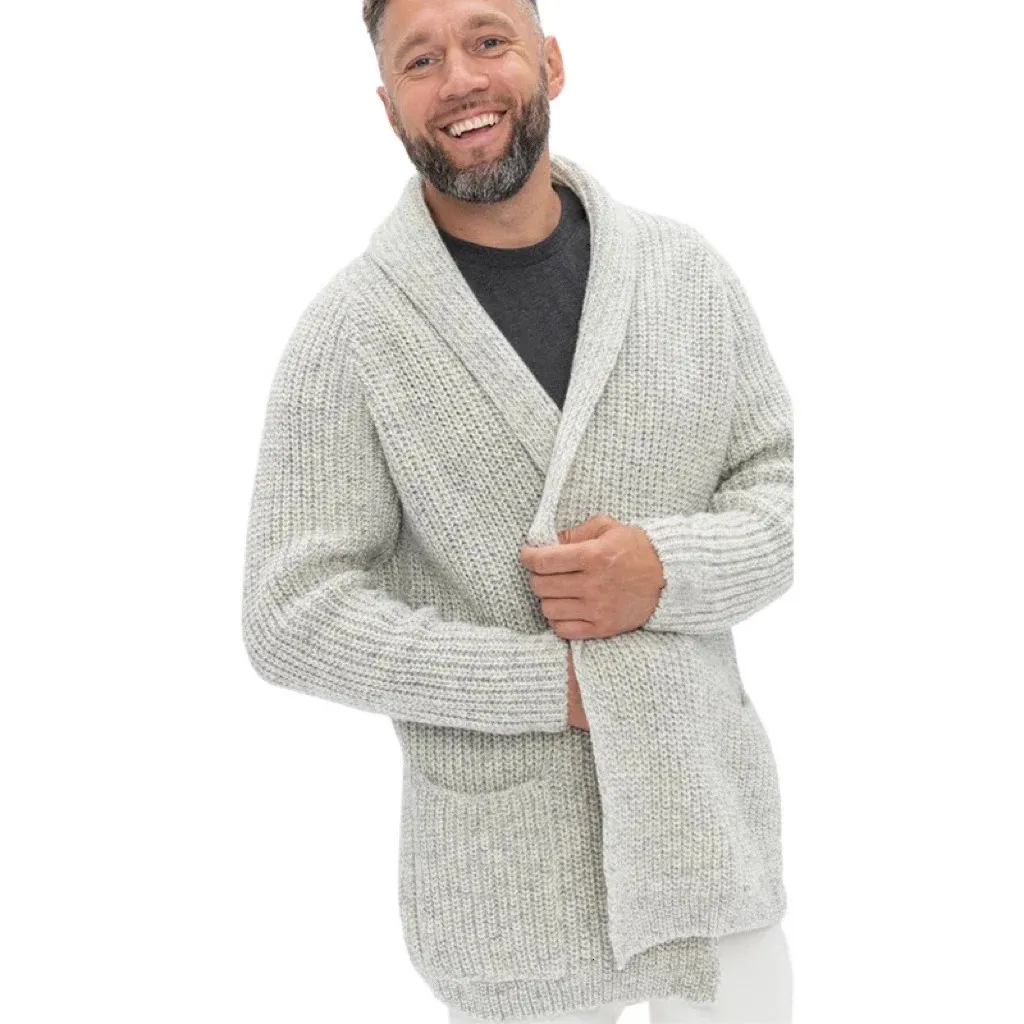 Męskie swetry grube wełniane swetra jesienne zima moda na dzianiny bawełniane swobodne kurtki męskie z kieszenią 231020