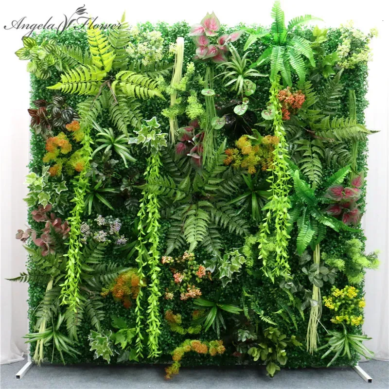 Couronnes de fleurs décoratives 40x60cm 3D plantes artificielles vertes panneau mural en plastique pelouses extérieures tapis décor de mariage toile de fond fête jardin herbe fleur mur 231020