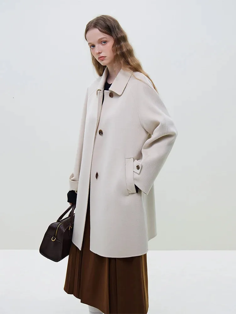 Womens Wool Blends FSLE 100% Wool Polo Neck Single Breasted