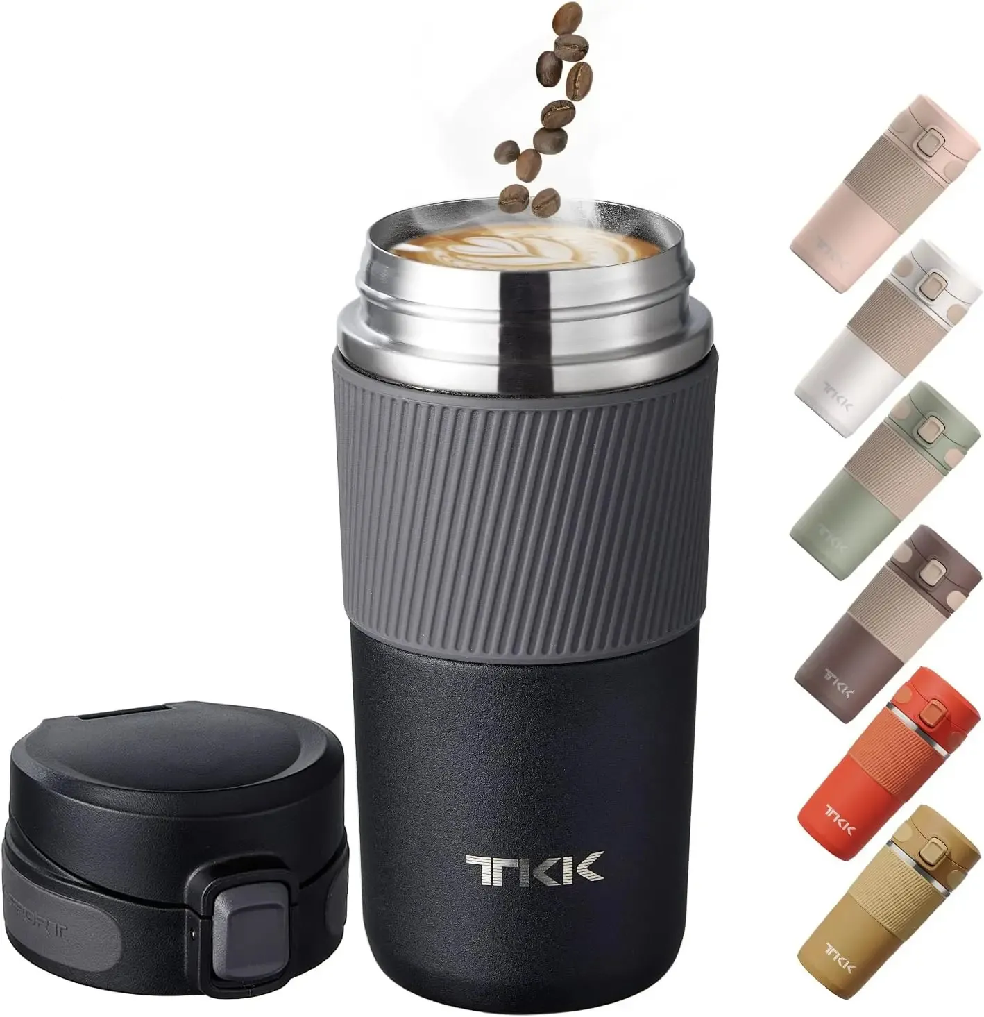 Tazze Tazza da viaggio per caffè isolata Thermos a doppia parete a prova di perdite Bicchiere riutilizzabile sottovuoto in acciaio inossidabile 450ML Nero 231020