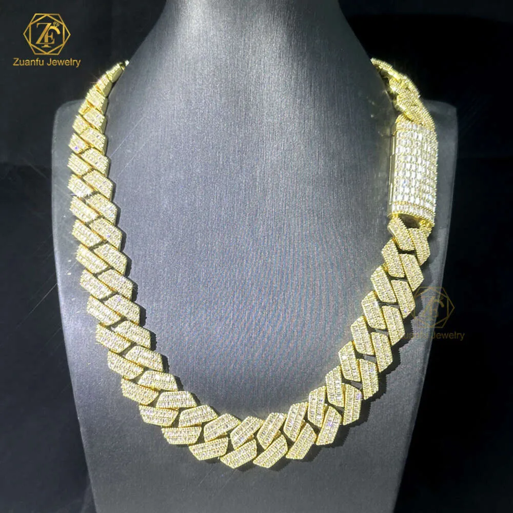 High Quality Hip Hop Cuban Link Necklace Women Baguette Moissanite 925 Silver Cuban Link Chain Necklace Bracelet