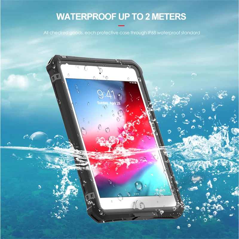 Crossbody IP68 Waterproof Clear Tablet Case for iPad Mini 5 4 Sturdy Adjustable Lanyard Outdoor Sports Full Protective Transparent Rugged Armor Dustproof Shell