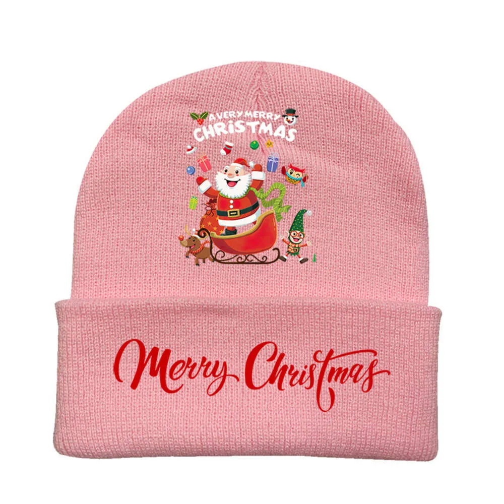 Chapéu de natal moda para crianças e adultos chapéu de malha com padrão de desenho animado com lindo fio impresso ao redor do capuz chapéu quente e frio ao ar livre