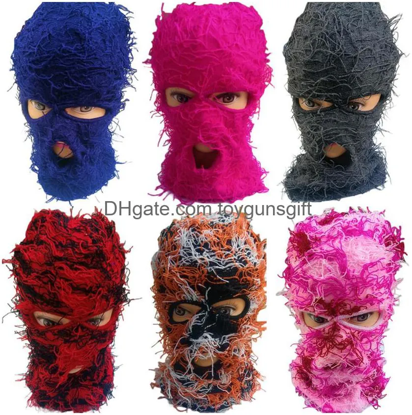 Gorros 1 Unids Tres Agujeros Máscaras Clava Murió Punto Fl Cara Máscara de Esquí Shiesty Camuflaje Punto Fuzzy Accesorios de Moda Sombreros Bufandas Gota 18H27