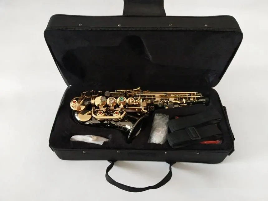 Czarny oryginalny model 991 Model B-Key Profesjonalny zakrzywiony sopranowy saksofon Czarny Nickel Złoty Materiał Jazz Instrument Sax 01