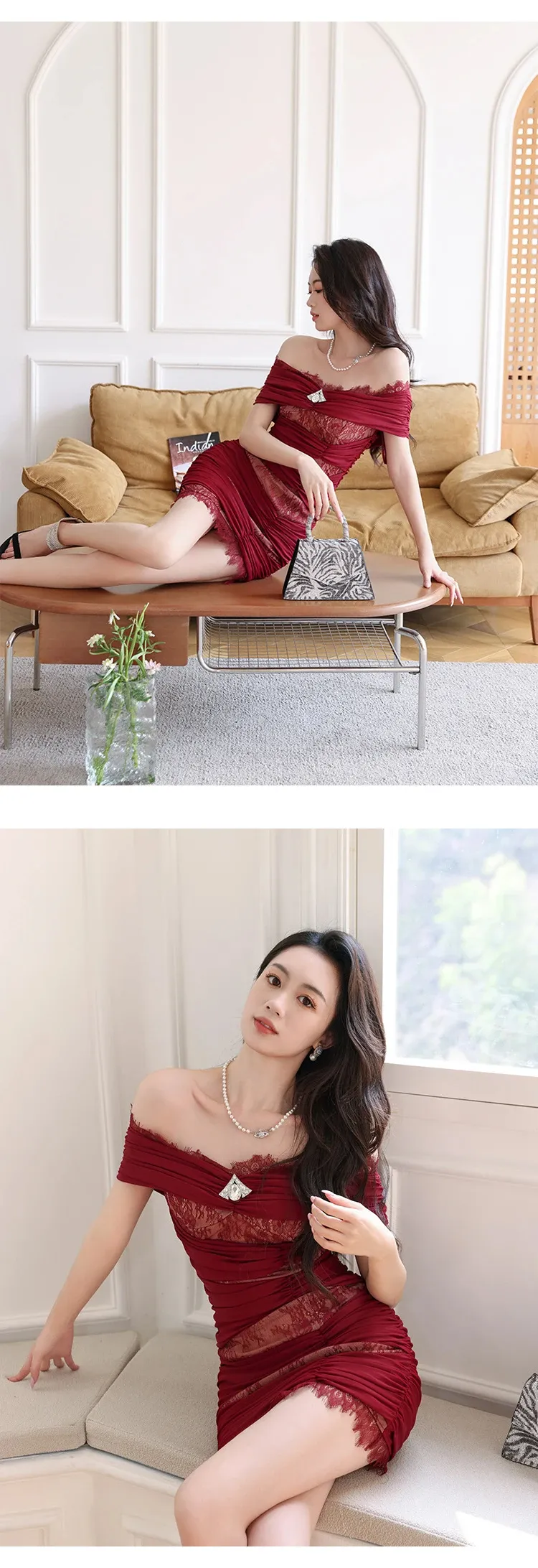 Red Satin Mini Dress for Women with Lace Spliced Sheer Detail, Cap Sleeve,  Lapel Neck, A-Line Silhouette Above Knee Length from Dhgate Basic & Casual  Dresses - price 40.41