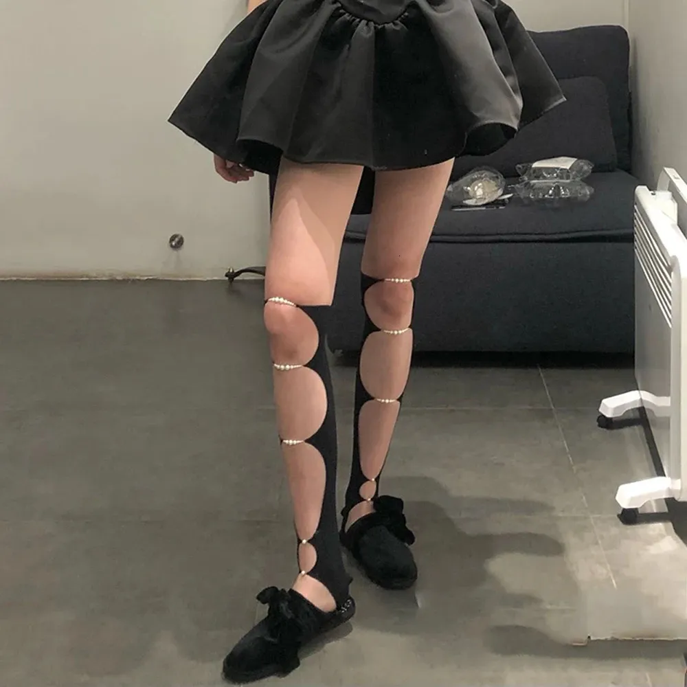 Çoraplar Çorap Seksi Stocking İnci Bacak Çoraplar String Sleeve Parmaksız Eldivenler Lolita JK Gotik Örgü Kollu Çorap Aksesuarlar 231021