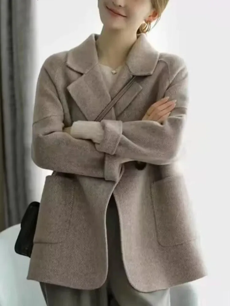Trench-Coat en mélange de laine pour femmes, col rabattu, mode coréenne, vêtements féminins, automne 2023, vestes pour femmes 231020