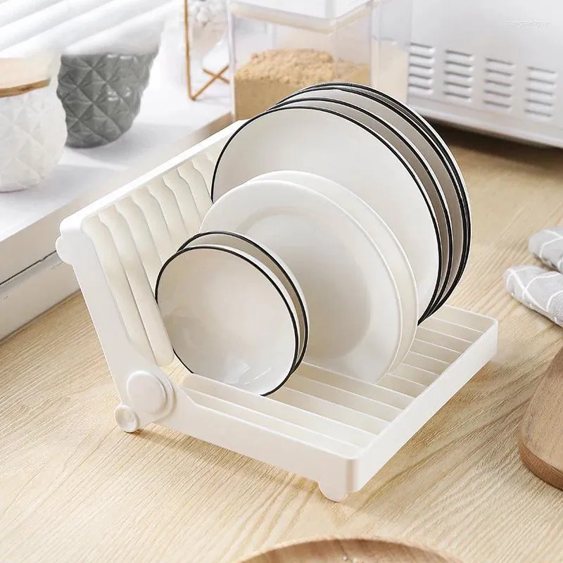 Kitchen Storage Foldable Dish Plate Drying Rack Organizer Plastic Holder Cooking Pan Stand Bowl Drainer