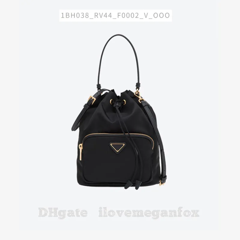 Дизайнерские сумки Роскошная модная женская сумка-ведро Duet из переработанного нейлона Модные сумки на шнурке Черный номер артикула: 1BH038_RV44_F0002_V_UOO