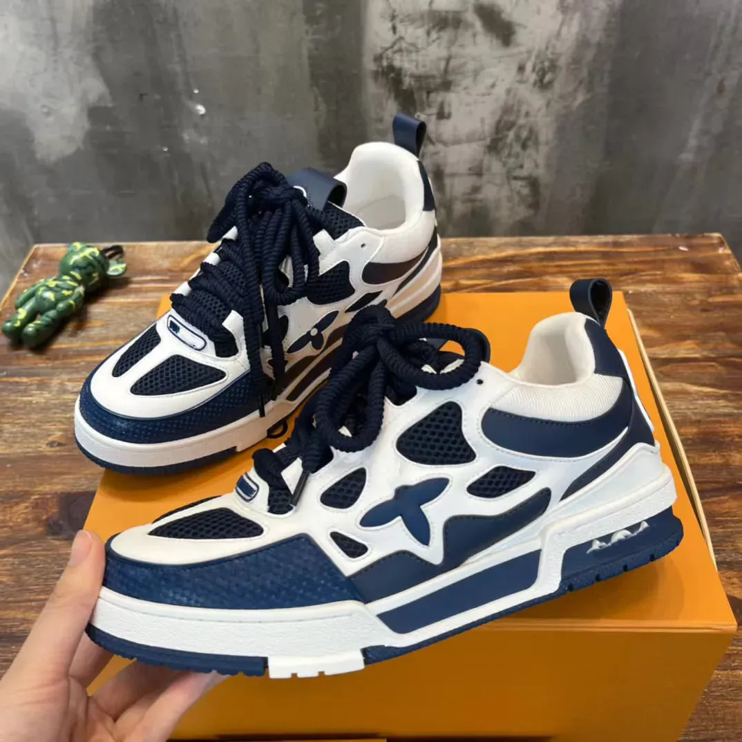 Designer Skate Sneakers Virgil Inspired Casual Calfskin Leather Trainers in Black White Green Red Blue for Men and Women