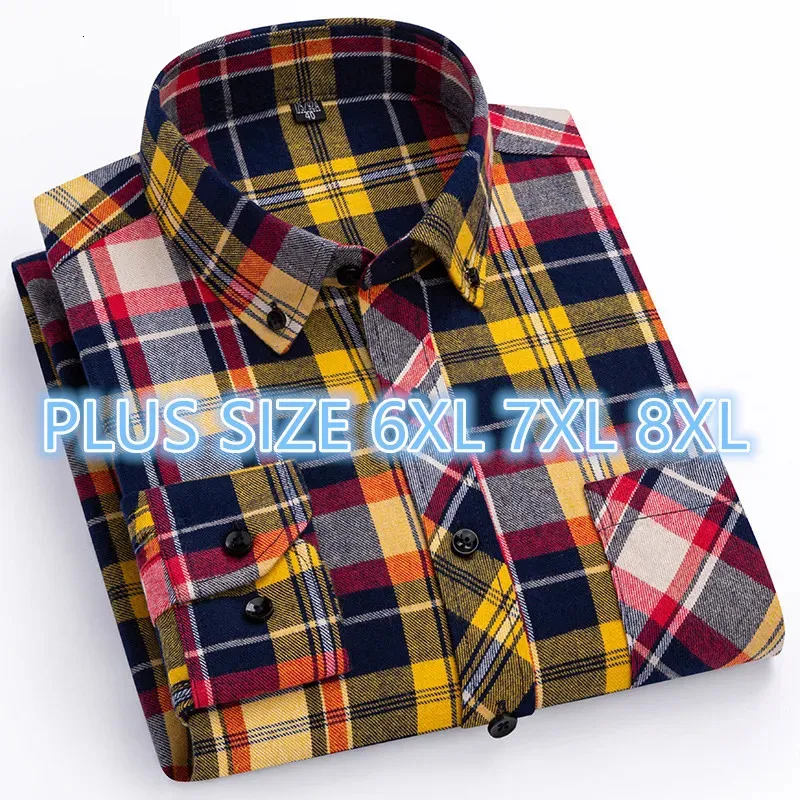 Męskie koszule plus size 7xl 8xl męska koszula długi rękaw 100% bawełniany jesienna wiosna Purple Plaid Fashion Slim Fit Dating Casual Check Shirt 231020