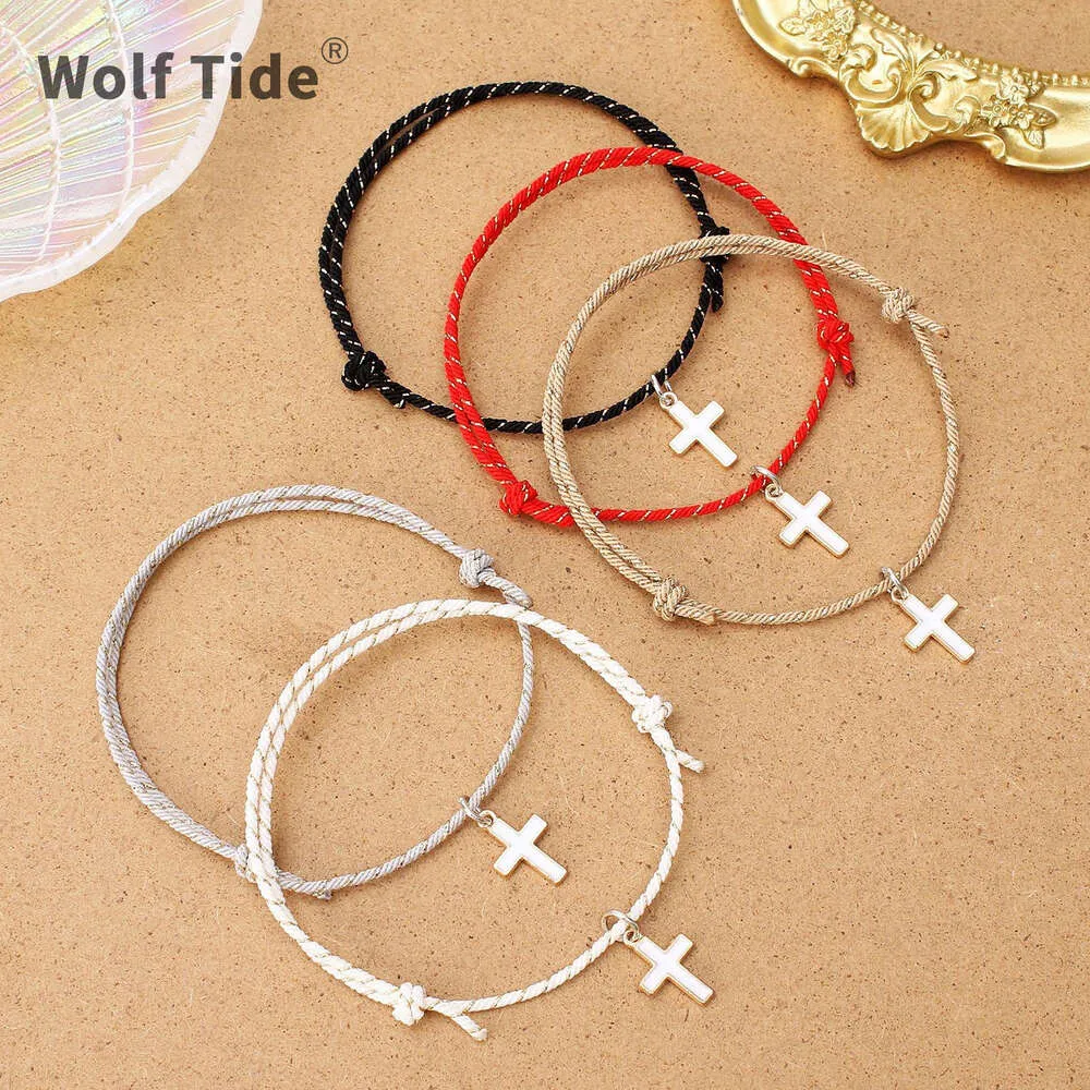 Colorful Handwoven Cross Pendant Bracelet With Card 2023 New Arrival