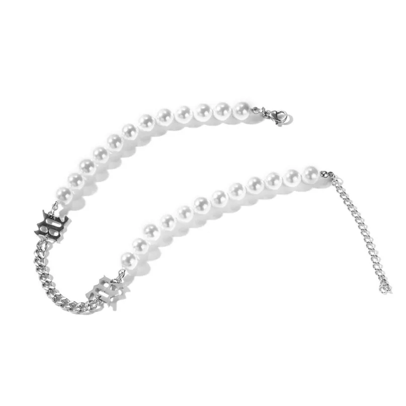 Pearl Steel Chain Stitch Hip Hop Halsband smycken Menskvinnor pärlor Retro CLAVICLE Kedjor Krage Halsband