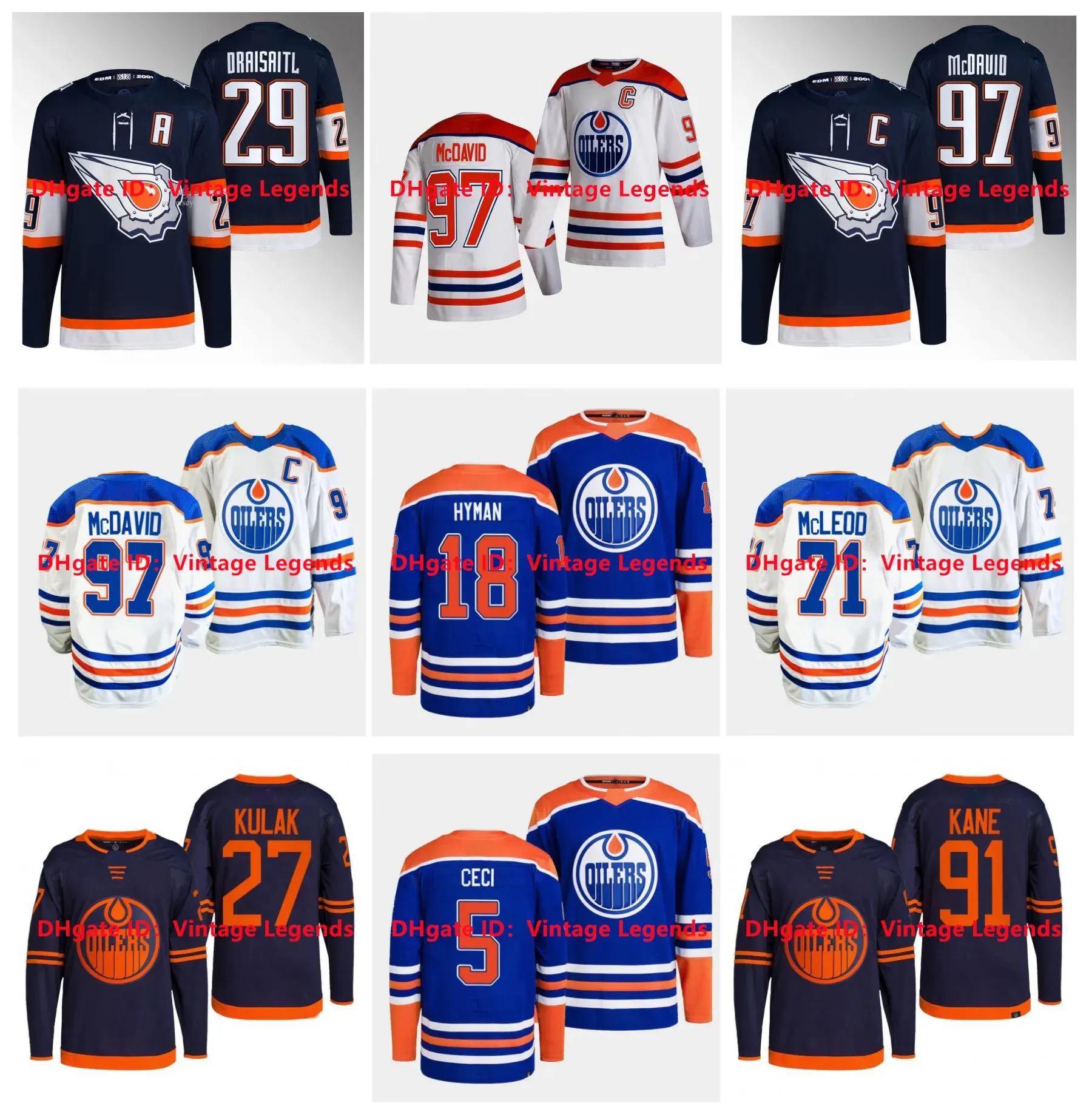 2022-23 Reverse Retro Connor McDavid Oilers koszulki hokejowe Jesse Puljujarvi McLeod Nugent-Hopkins Evander Kane Leon Draisaitl Ryan McLeod Ya