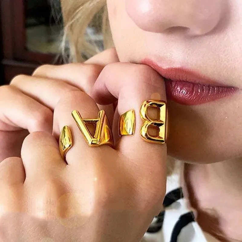 Anéis de banda moda ajustável inicial aberta para mulheres aço inoxidável a z carta anel senhoras significativo casamento jóias presente 2023 231021