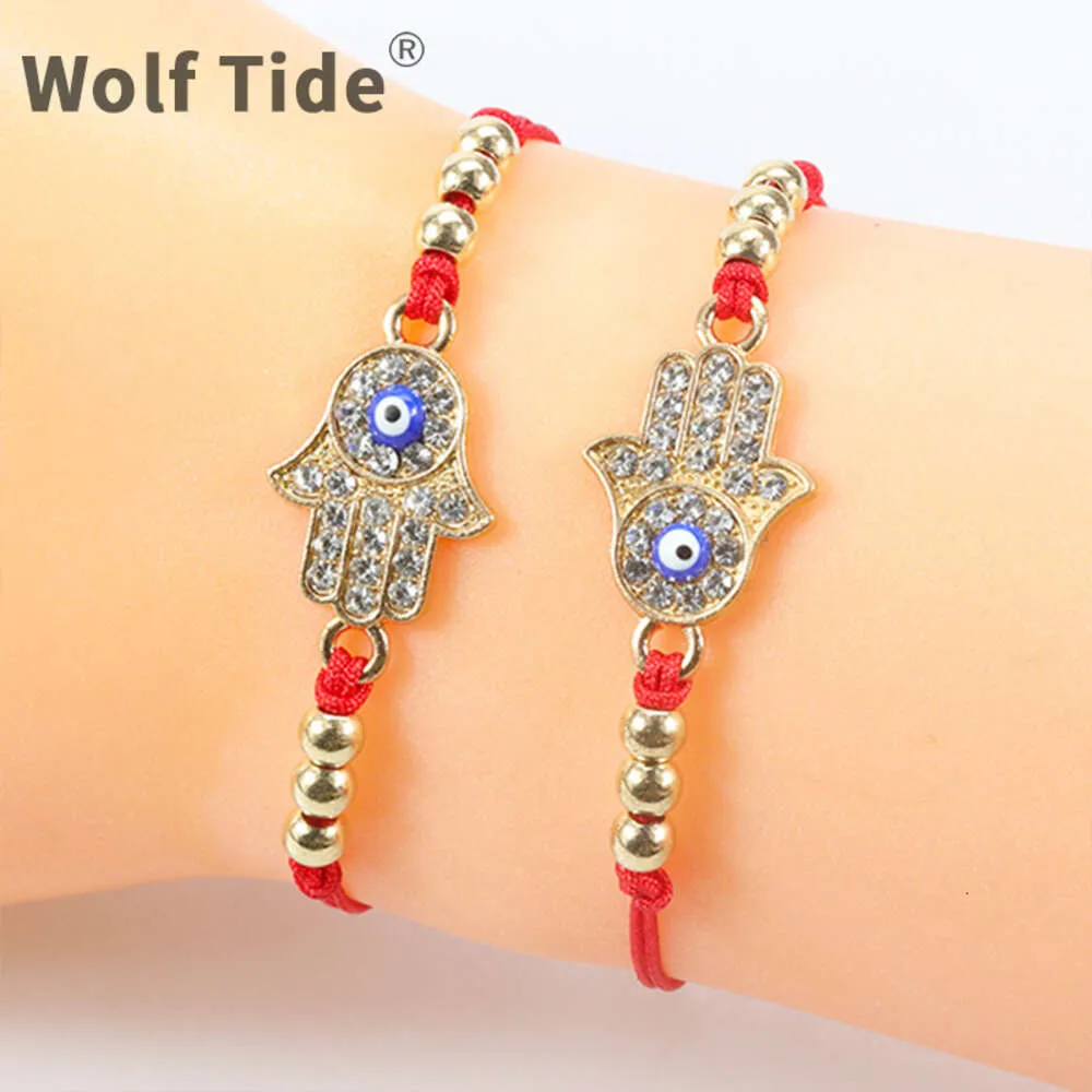 Bracelet Palm Devil's Eye Couple Corde Rouge Tresse Amulette Bracelets Bling Cristal Lucky Angel's Eye Bracelet Pour Meilleurs Amis Charmes Vsco Amitié Bijoux En Gros