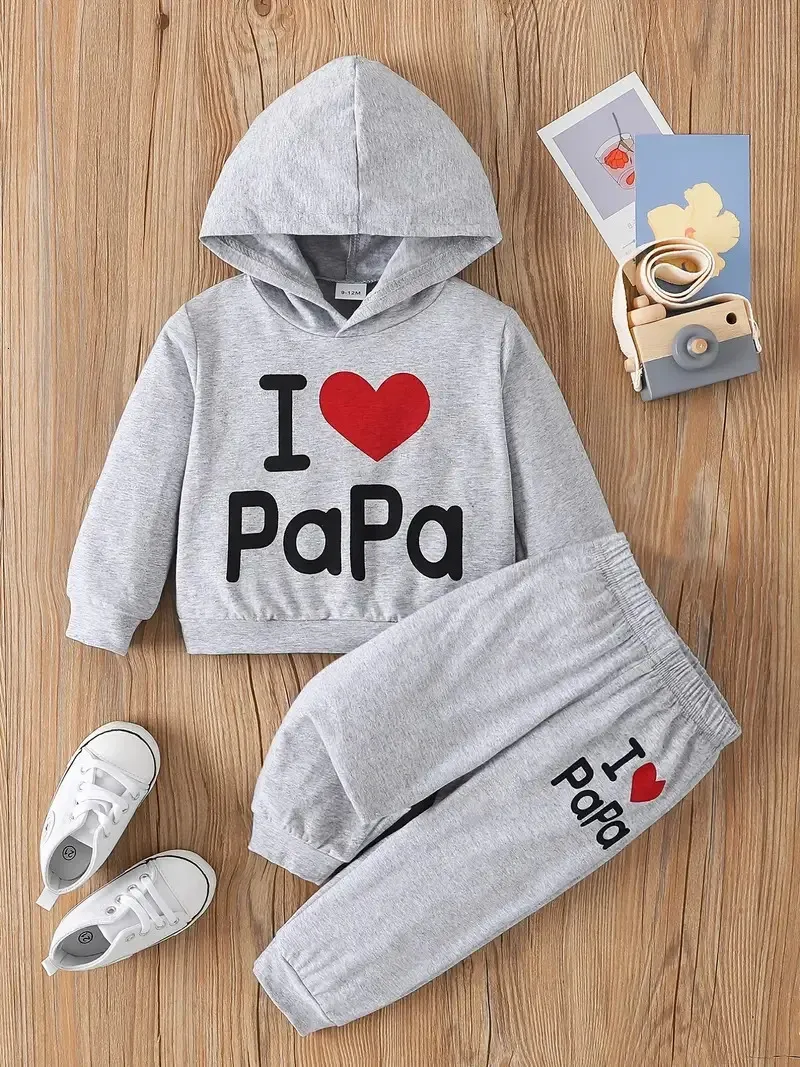 Pullover Baby Set 0 2 lata maluch Naucz się chodzić „I Love Daddy” angielski skoczek z kapturem i dresami wiosenna jesień 231021