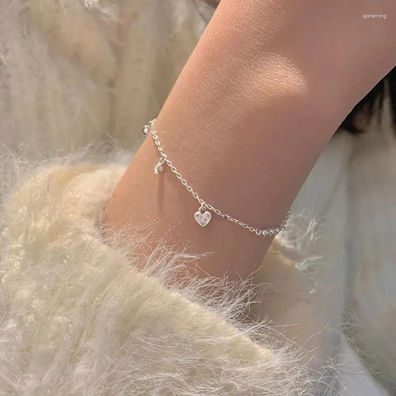 Link Armbanden Zilver Kleur Prachtige Liefde Hart Armband Voor Vrouwen Meisje Verjaardagscadeau Glad Oppervlak Onregelmatige Koreaanse Sieraden Drop