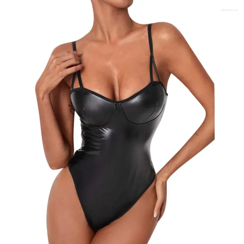 Intimo modellante da donna Tuta sexy in pelle laccata senza schienale Tuta da reggicalze Tuta europea americana