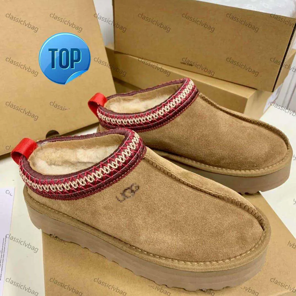 Laarzen Tasman Slippers Kastanjebont Slippers Schapenvacht Shearling Tazz NIEUW Muiltjes Dames Heren Ultra Mini Platform Laars Slip-on Schoenen Suède Bovenwerk Comfort Herfst Winter