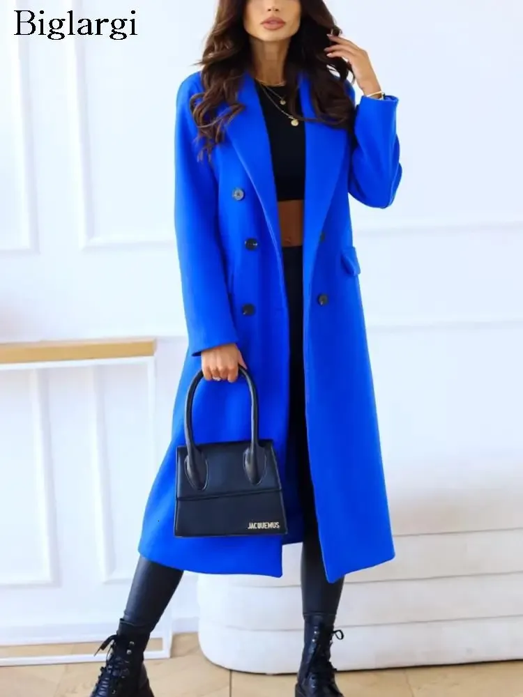 Womens Wool Blends Autumn Woolen Midi Coat Women Long Sleeve Solid Fashion Casual Ladies Coats Loose Woman Manteau Femme 231021