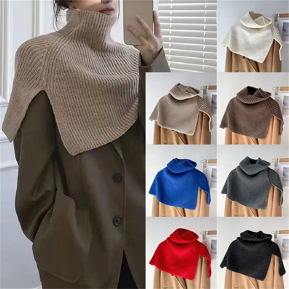 Douhoow Sciarpa lavorata a maglia da donna Accessori avvolgenti a collo alto Elegante dolcevita con spacco Solido Scialle pullover invernale per casual quotidiano 231021