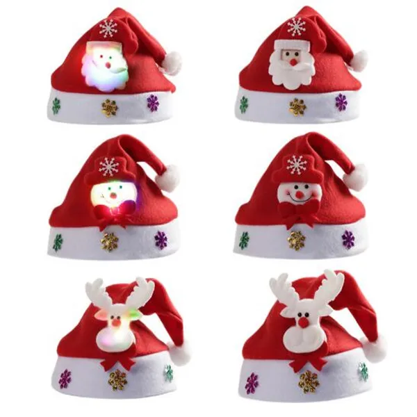 Navidad LED Sombrero Año Nuevo Lindo Niños Adultos Gorra Navidad Niños Niña Sombrero Traje Santa Claus Navidad Regalo de Invierno Decoración GC2407