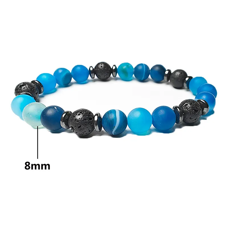 Brins de pierre d'agate de lave naturelle de 8mm, perles, bracelets pour femme et hommes amoureux, charme fait à la main, bijoux énergétiques de Yoga