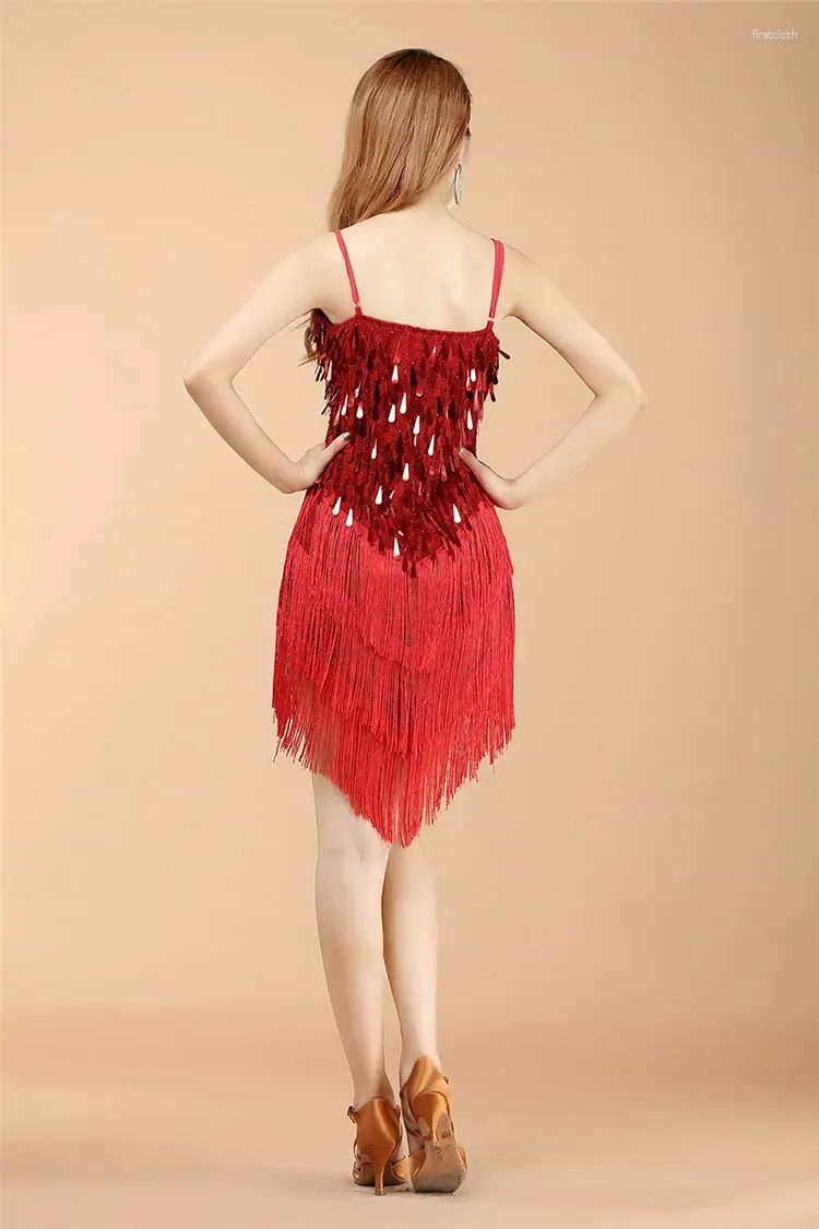 Stage Wear Sexy Elegant Women Dance Dress Latin Tassel Sequin Fringe Skirt Samba Salsa Dresses Costumes