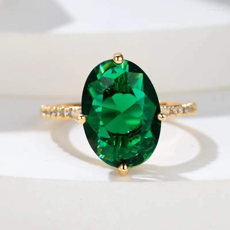 Anéis de casamento feminino oval grande pedra verde para mulheres cor dourada branco zircão bandas nupcial promessa anel de noivado festa jóias