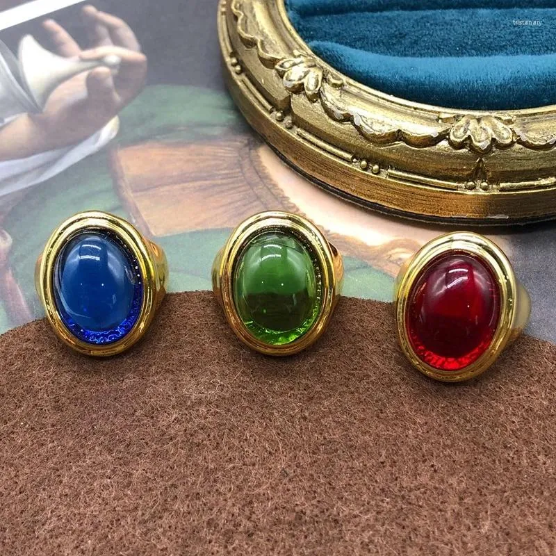 Necklace Earrings Set Medieval Vintage Retro Contracted Coloured Glaze Gold Plated Copper Ring Can Be Adjusted Color Glass