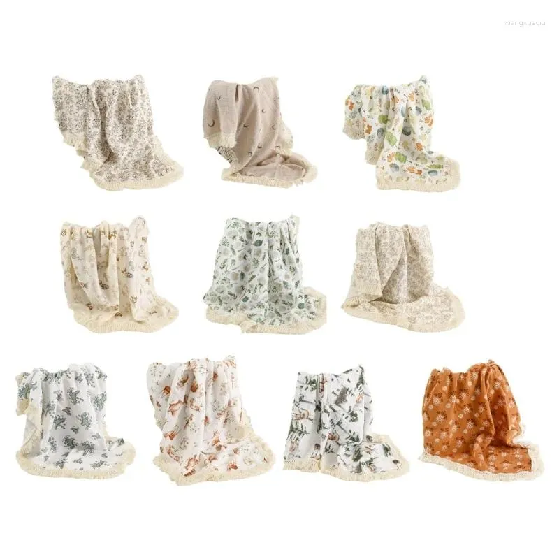 Coperte Doppi strati Nappe Coperta per bambini Fasce di cotone Avvolgere il panno Copri passeggino Asciugamano da bagno nato Ricevente D7WF