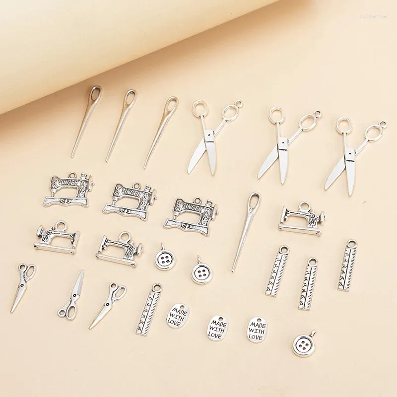 Charms 26pcs/lot Antique Silver Color Alloy Needle Scissors Pendant DIY Bracelet Necklace For Jewelry Making Accessories