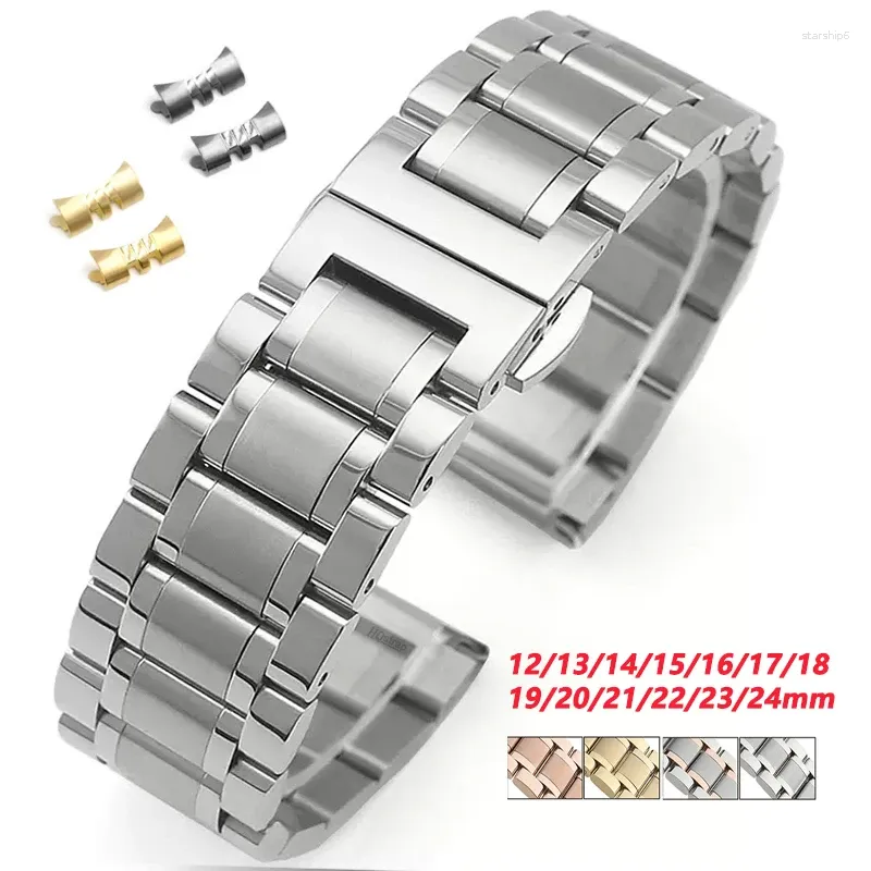 Bandas de reloj Banda de acero inoxidable sólido 18 mm 20 mm 22 mm 24 mm 12/13/14/15/16/17/19/21/23 Pulsera Accesorios de correa de metal universal